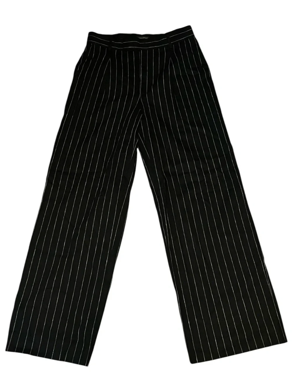 Banana Republic Black White Pinstripe Wide Leg Linen Blend Pants Size 12